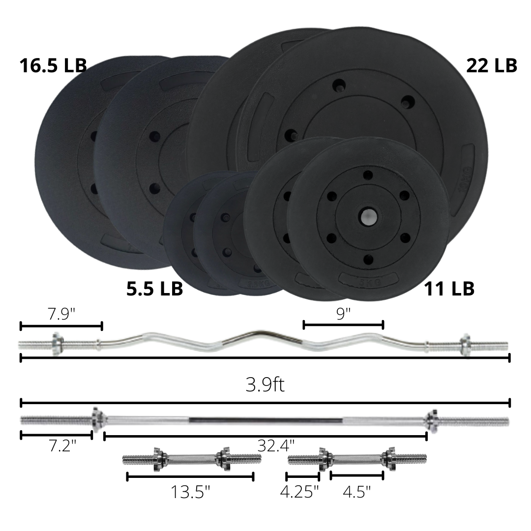 110LB Plastic plates with 3.9ft barbell
