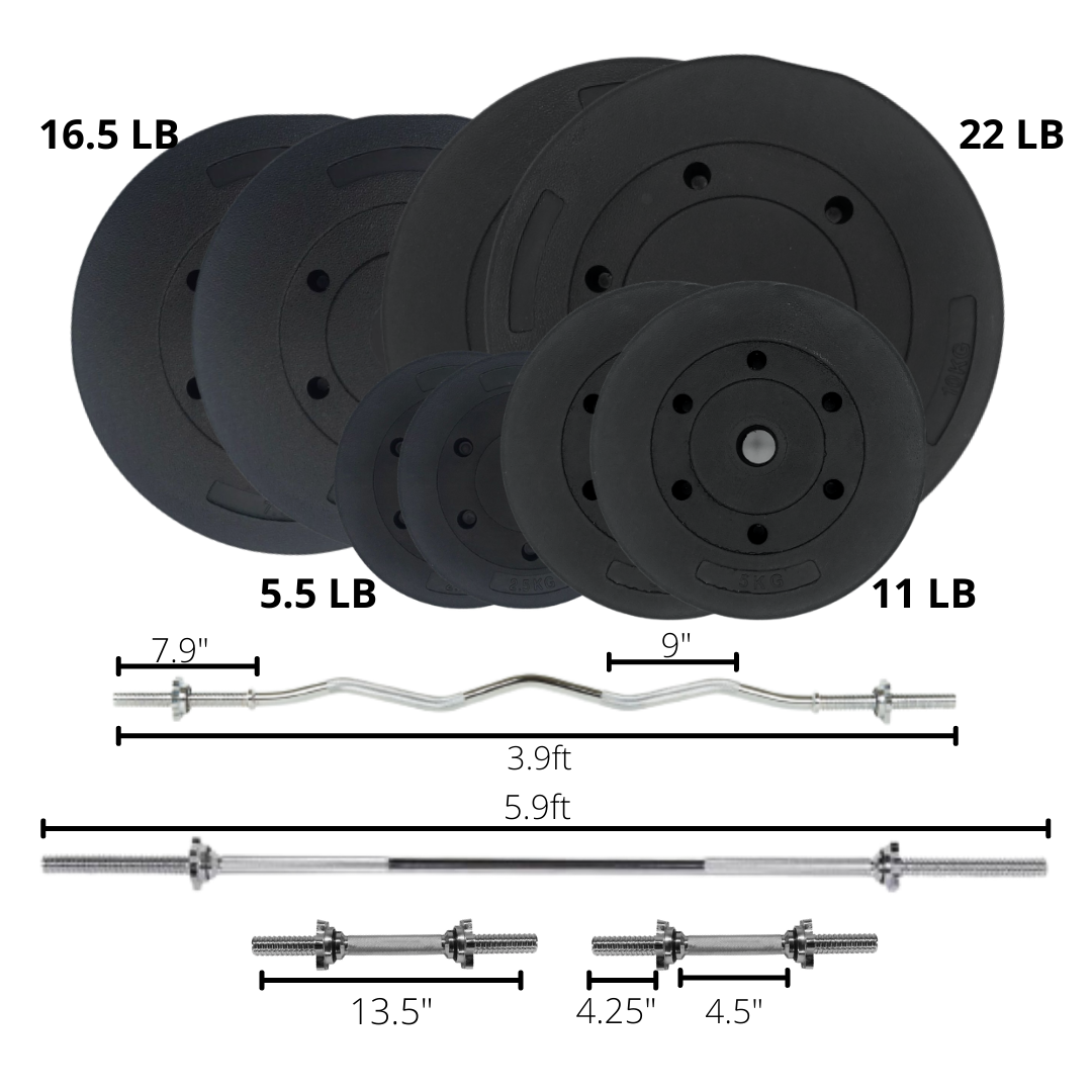 220LB Plastic weight plates with 3.9ft and 5.9ft barbells