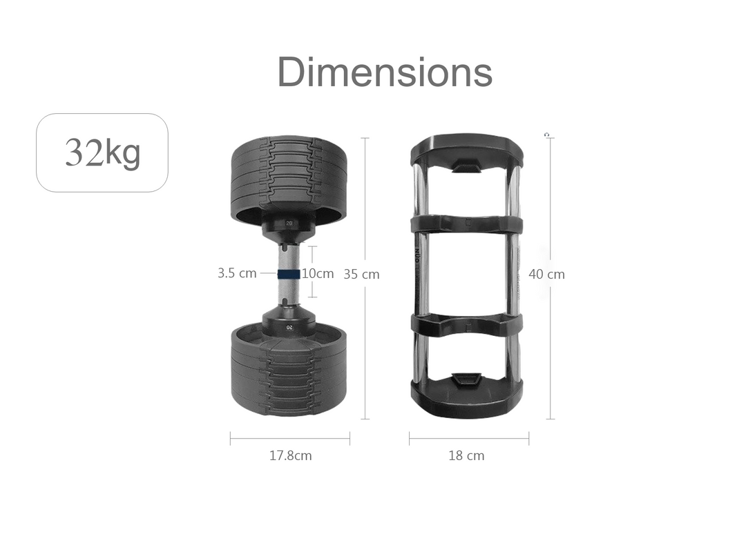 32kg hajex adjustable dumbbell dimensions