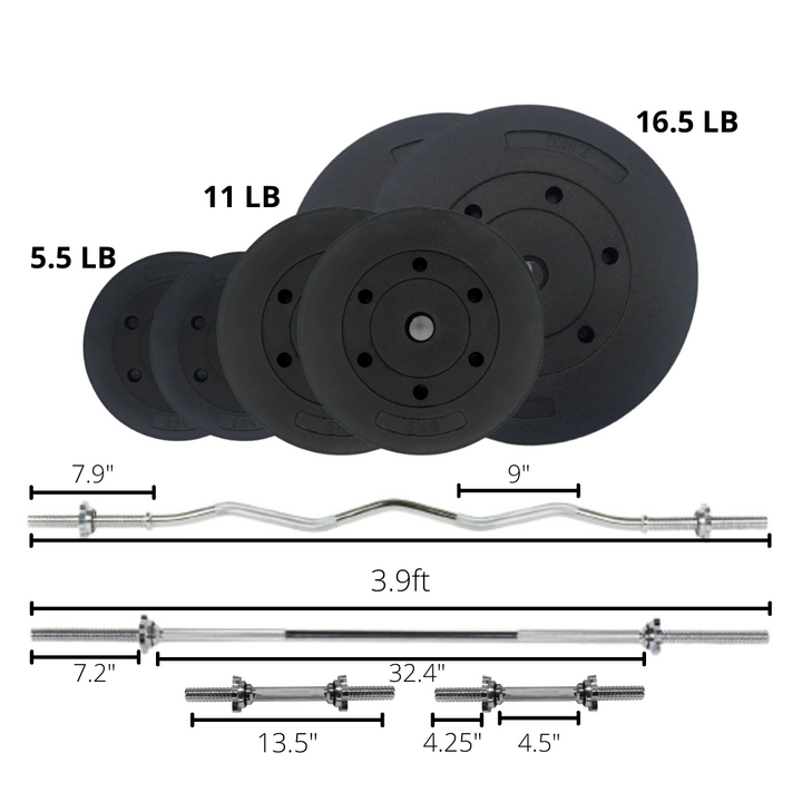 66lb Plastic weights with barbells