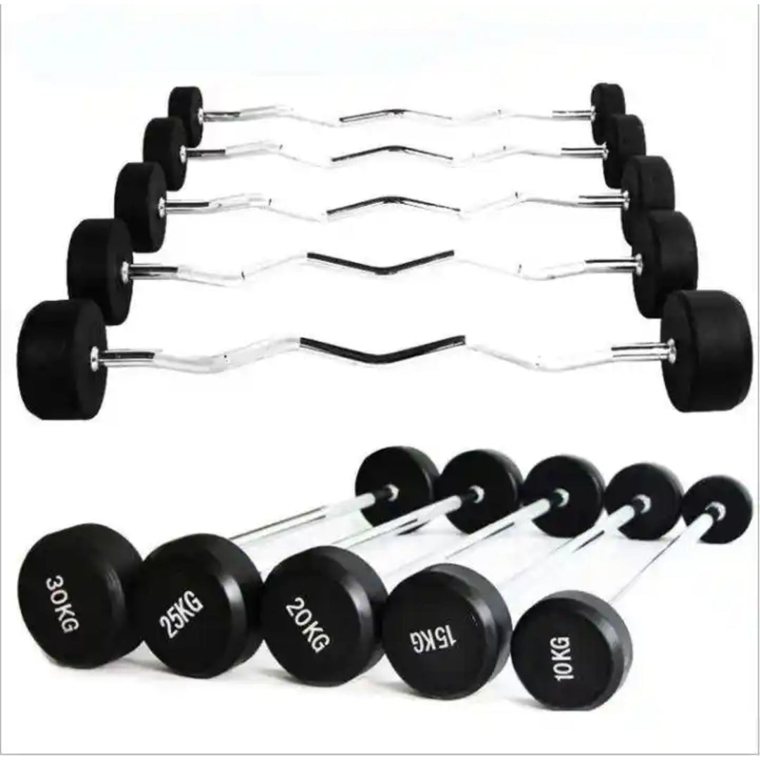 Fixed Weight Barbells Set - Straight and EZ Curl Bars (2)