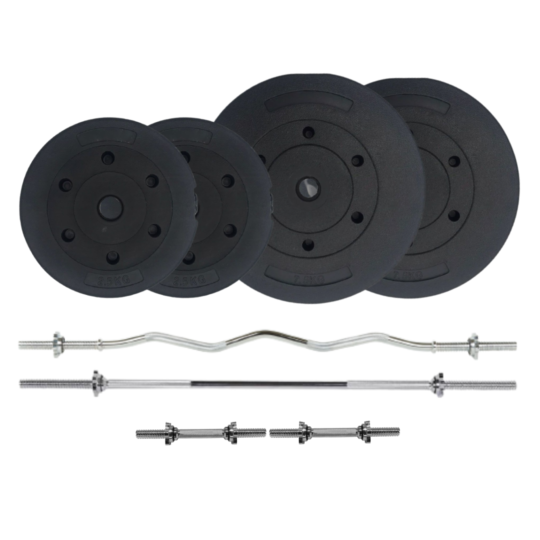 Plastic plates with barbell and dumbbell set (44lb)