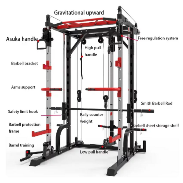 HAJEX Smith Machine X1 guided barbell rack for squats, bench press and cable exercises
