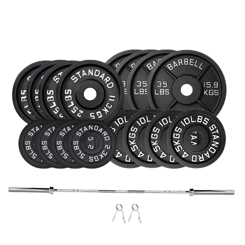 weight plates set 300lbs 1.8m bar