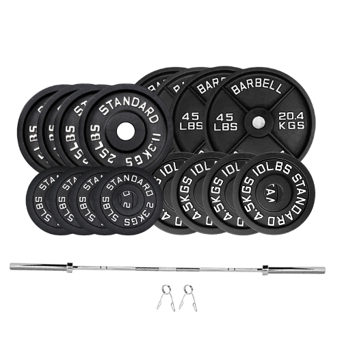 weight plates set 340lbs 1.8m bar