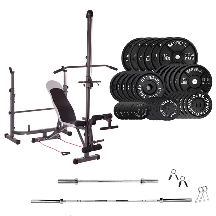 workout bench with weight plates 735 lb cast iron