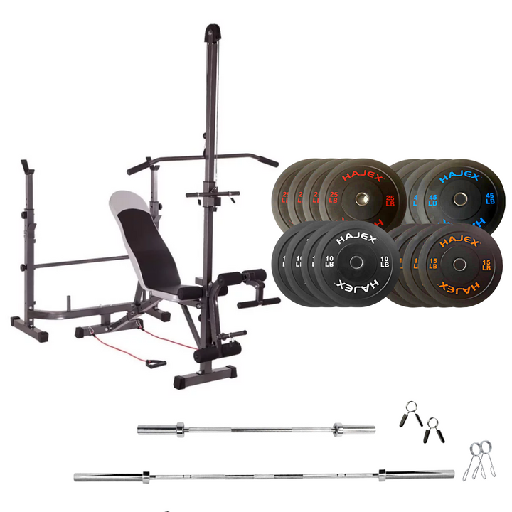 workout bench with weight plates 380 lb ruber bumper