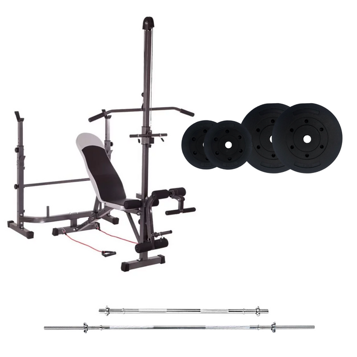 workout bench with weight plates 44 lb pvc