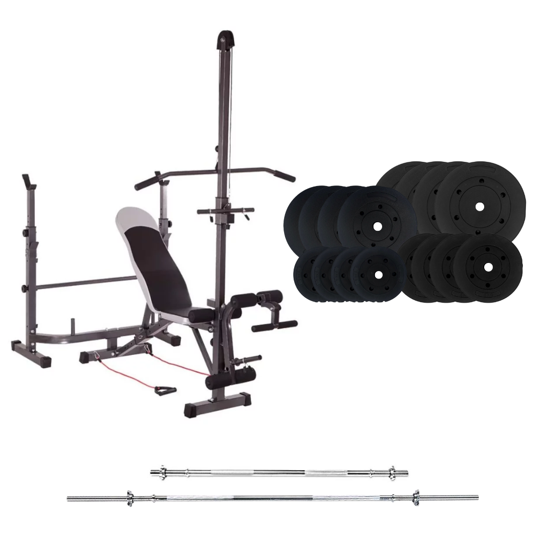 workout bench with weight plates 220 lb pvc