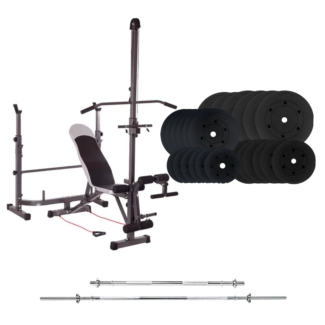 workout bench with weight plates 330 lb pvc