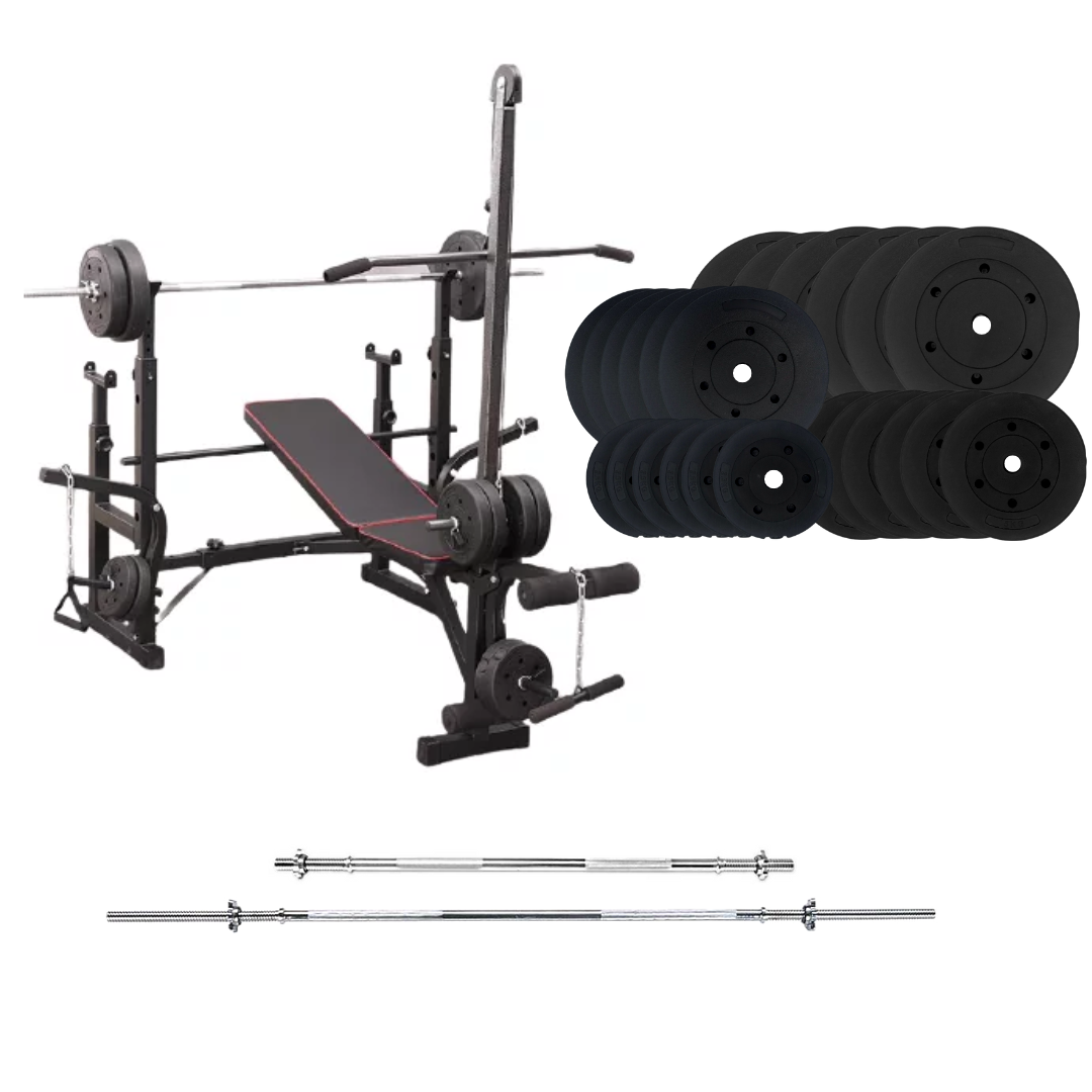 workout bench with weight plates 330 lb pvc