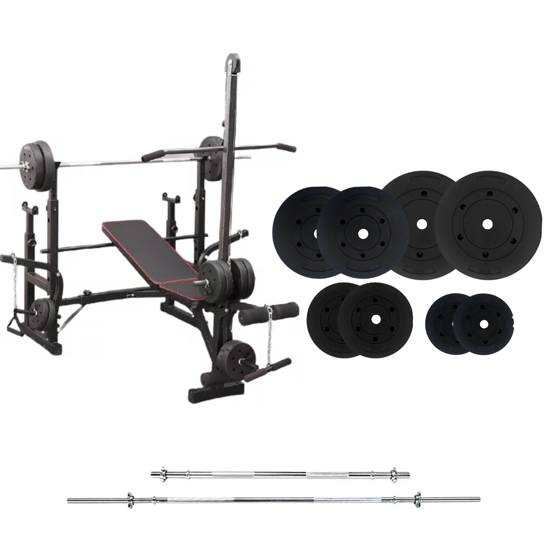 workout bench with weight plates 110 lb pvc