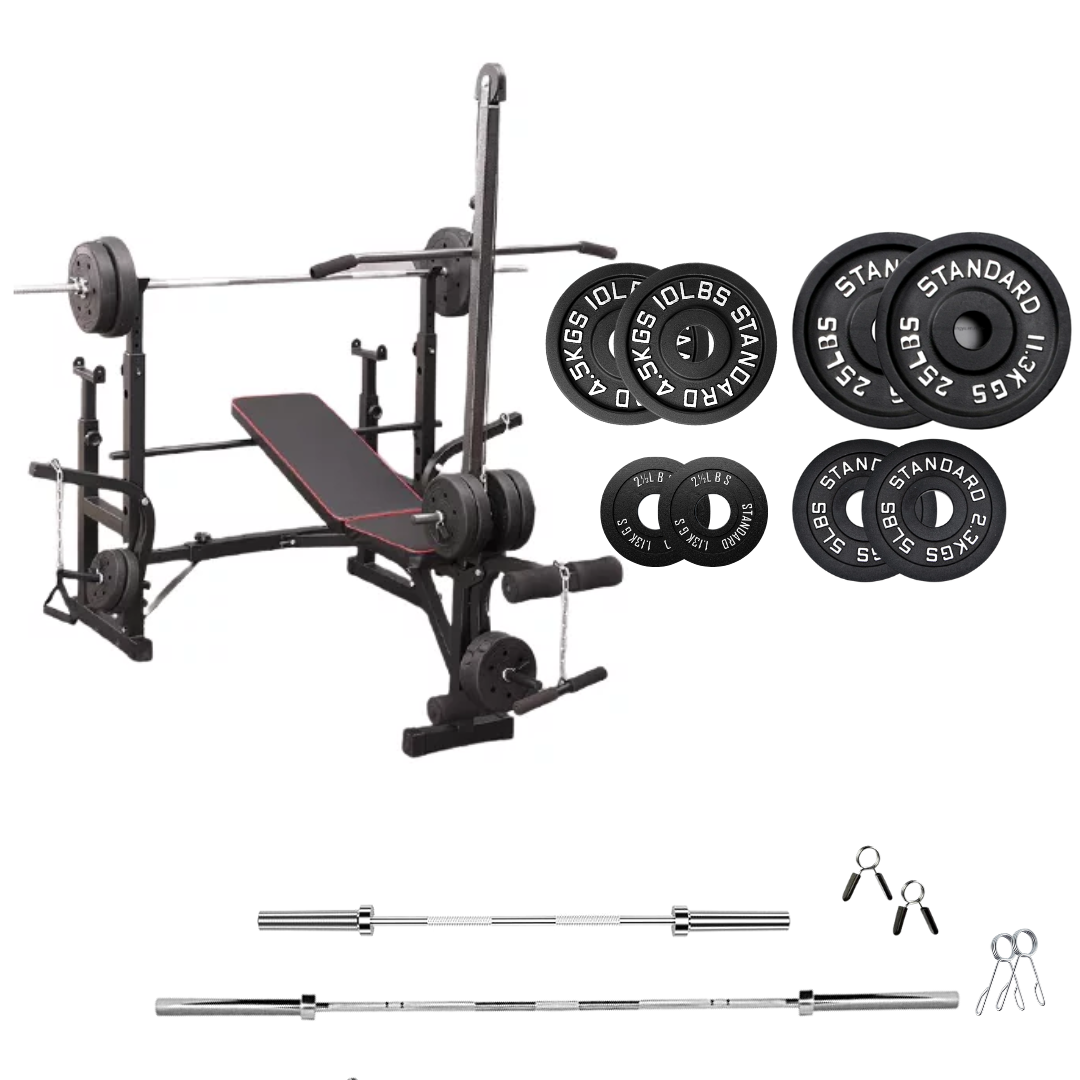 workout bench with weight plates 85lb