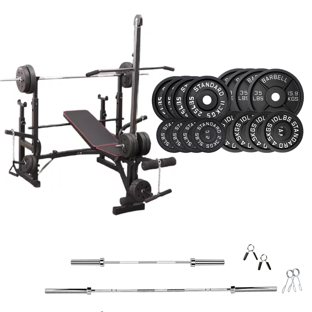workout bench with weight plates 300 lb