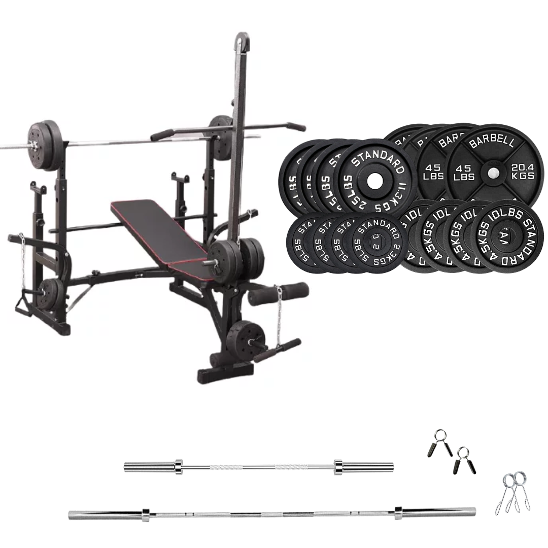 workout bench with weight plates 340lb