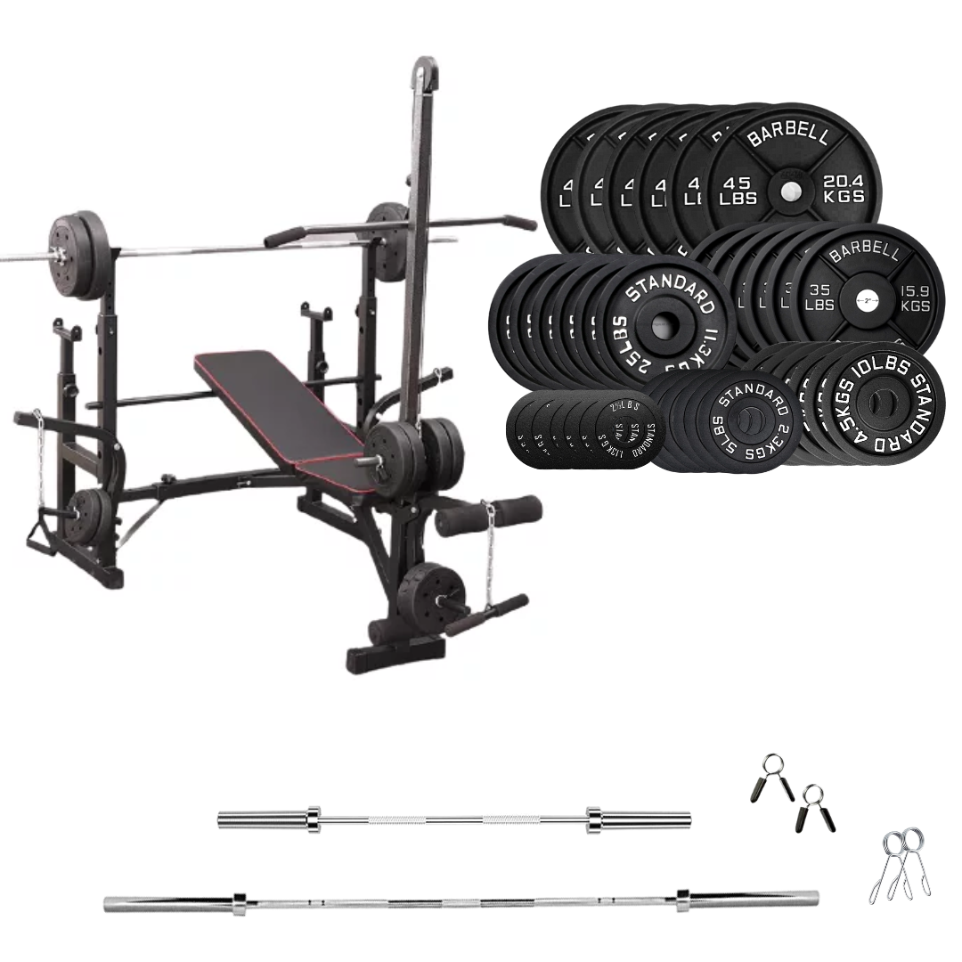 workout bench with weight plates 735 lb