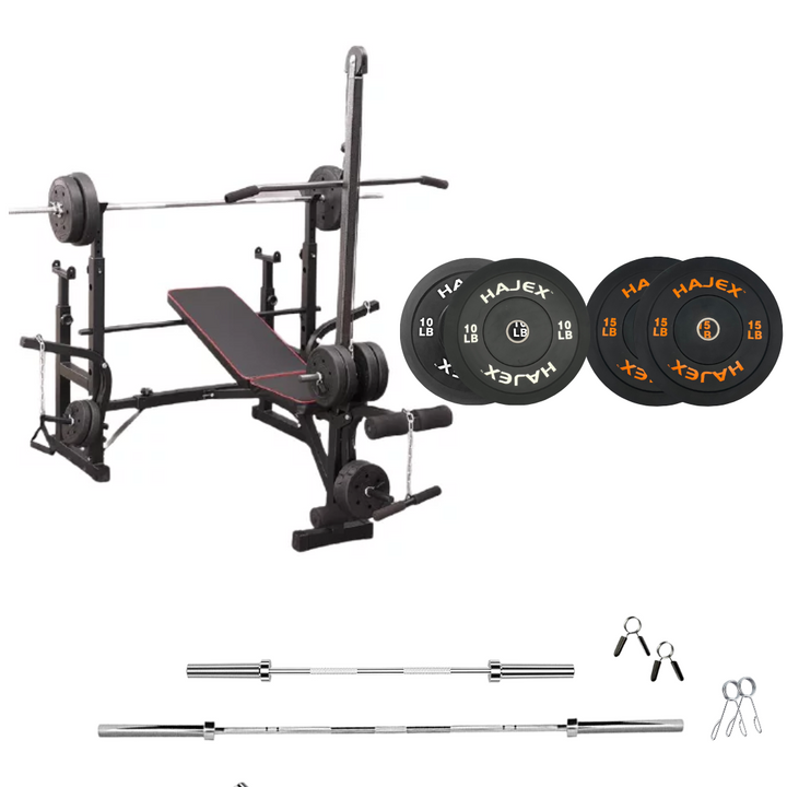 workout bench with weight plates 50 lb
