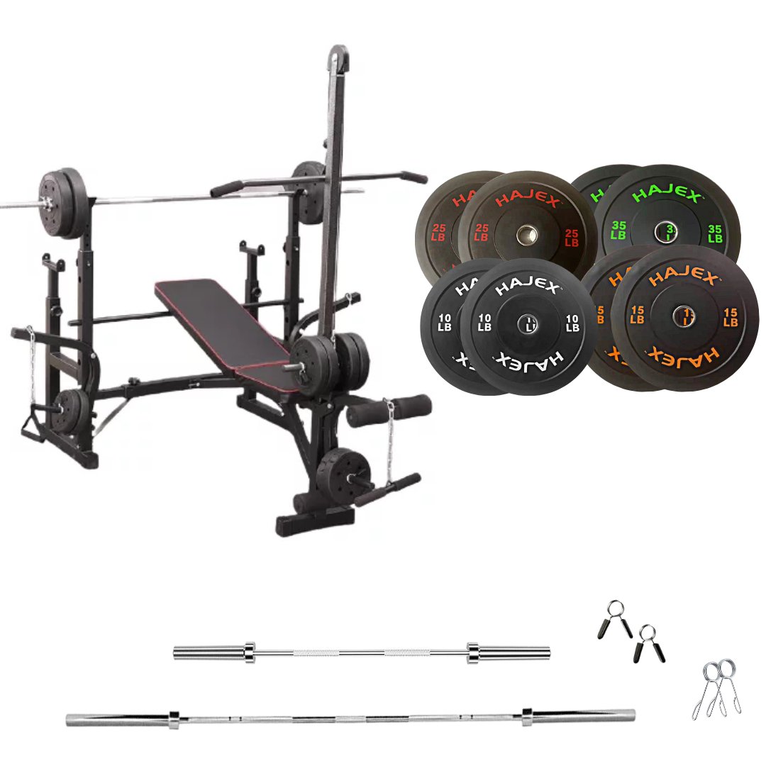 workout bench with weight plates 170 lb