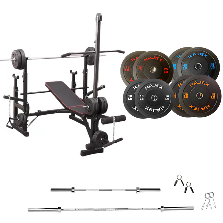 workout bench with weight plates 190 lb