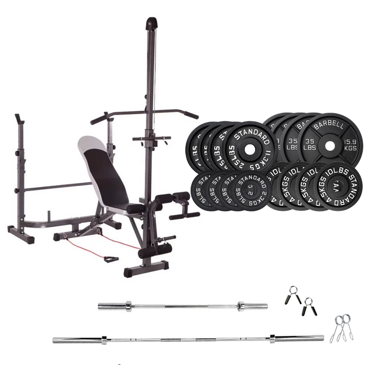 workout bench with weight plates 300 lb cast iron