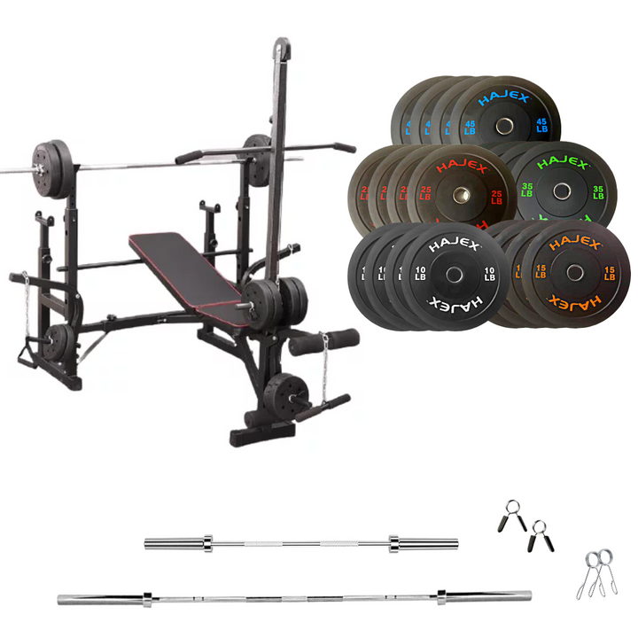 workout bench with weight plates 520 lb