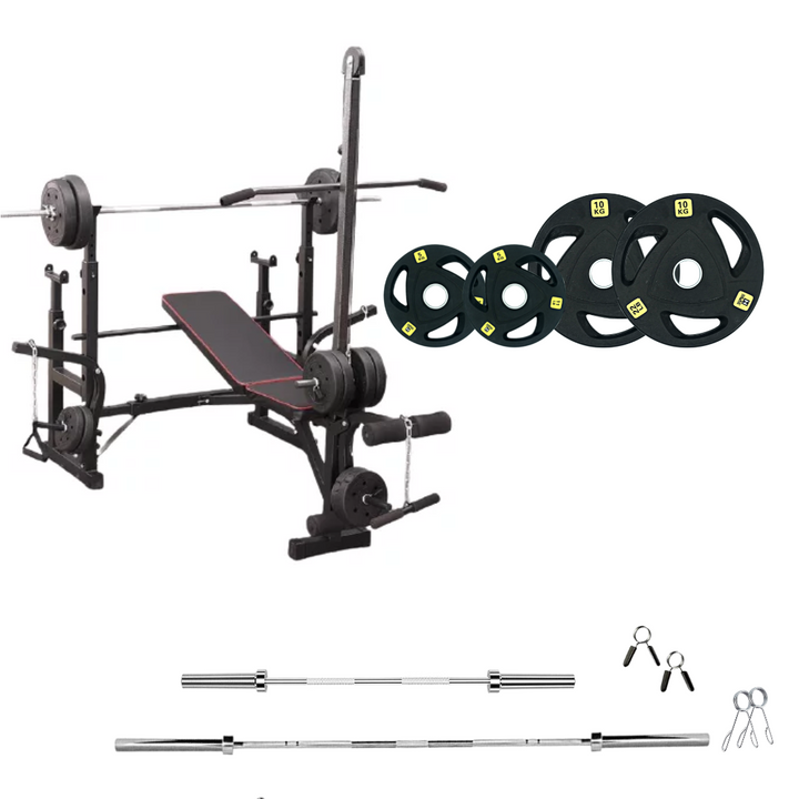 workout bench with weight plates 66 lb