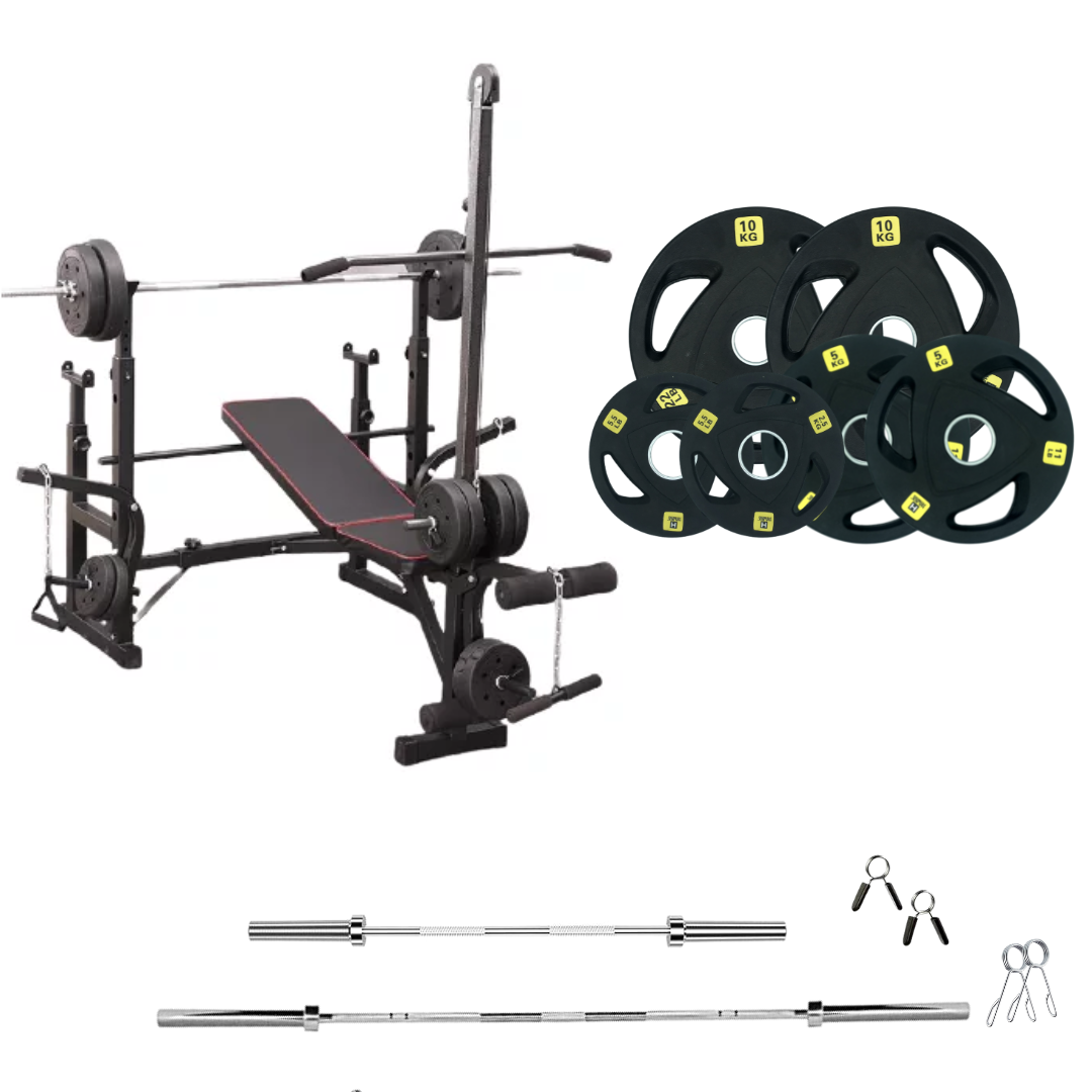 workout bench with weight plates 77lb