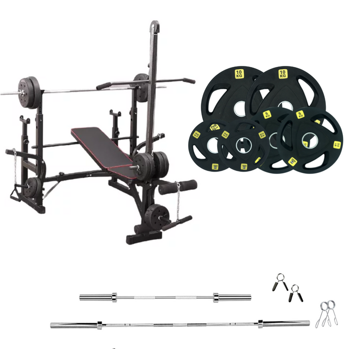 workout bench with weight plates 77lb