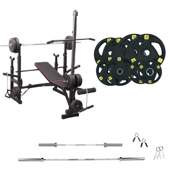 workout bench with weight plates 209 lb