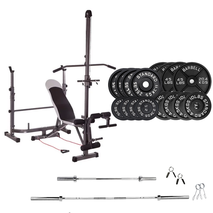 workout bench with weight plates 340 lb cast iron
