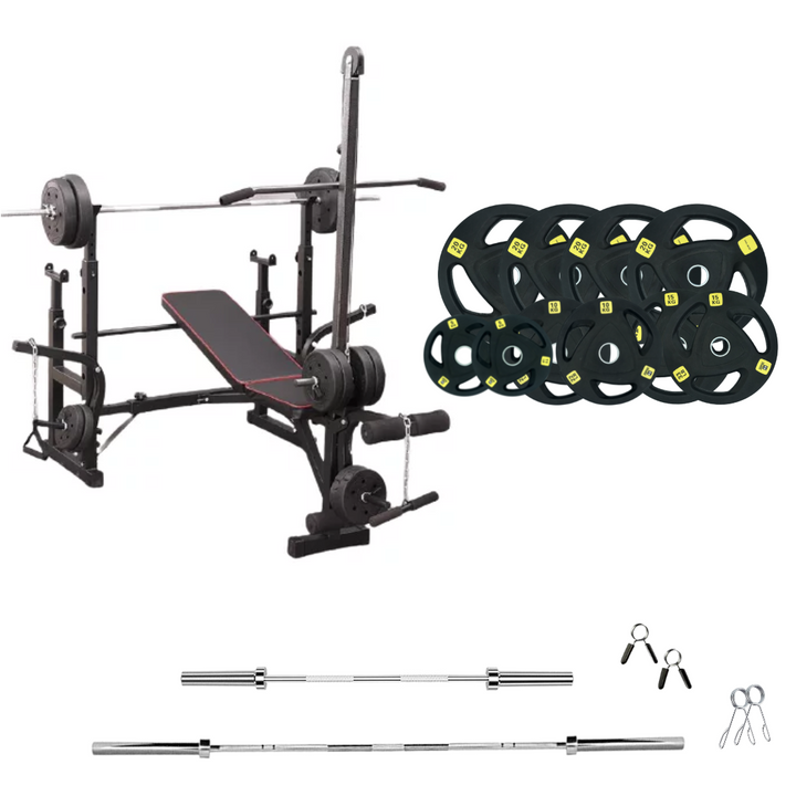 workout bench with weight plates 308lb