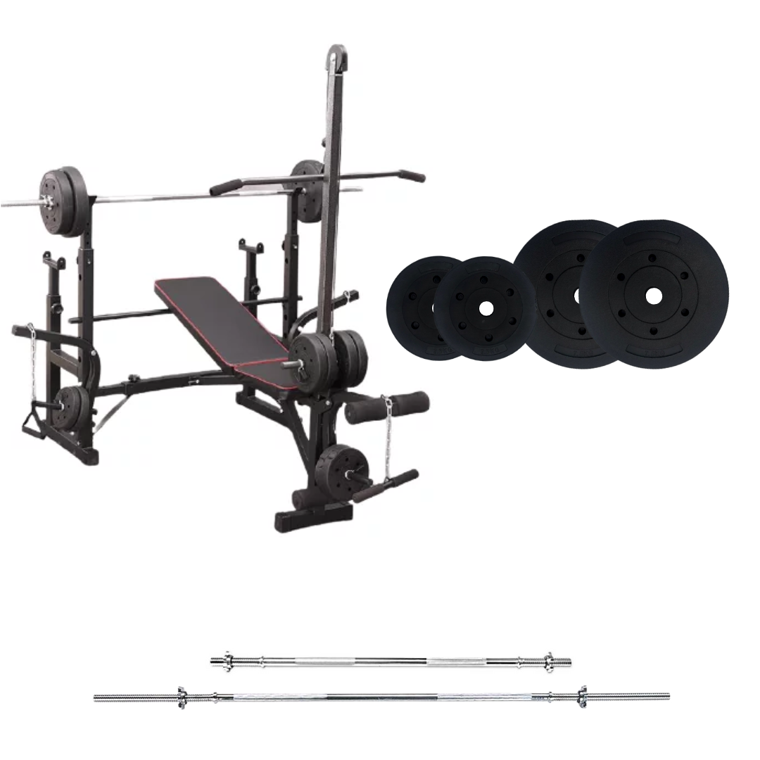 workout bench with weight plates 44lb