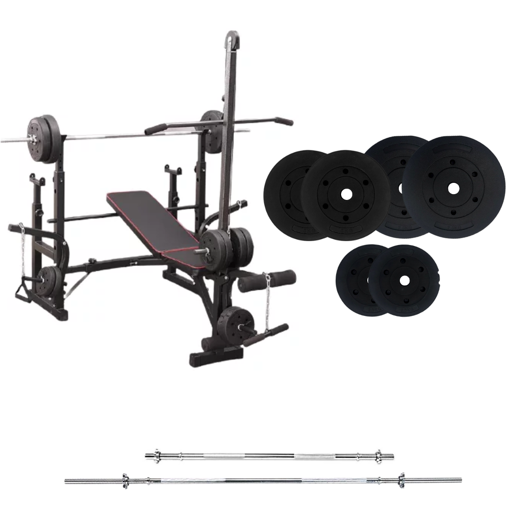 workout bench with weight plates 66lb