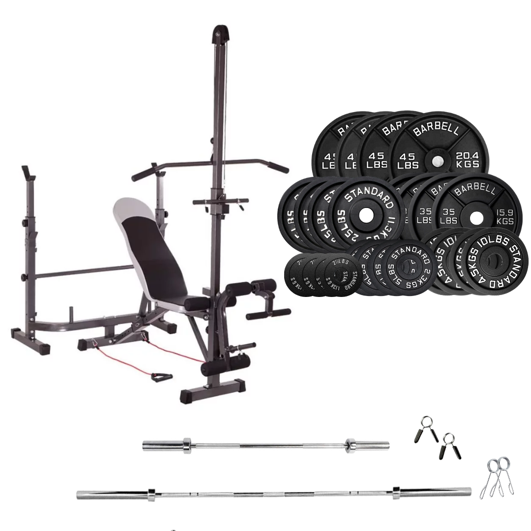 workout bench with weight plates 490 lb cast iron