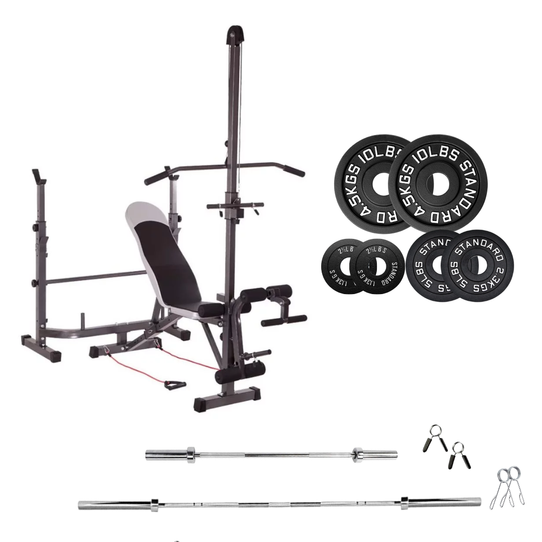 workout bench with weight plates