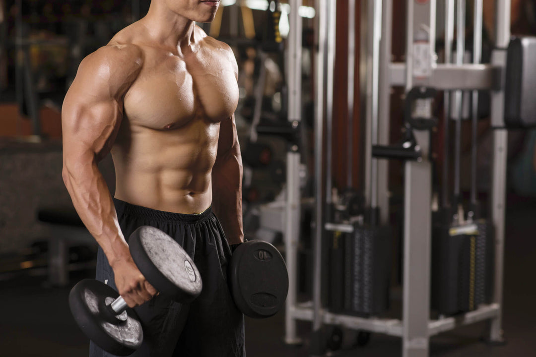 Bodybuilder doing exercises