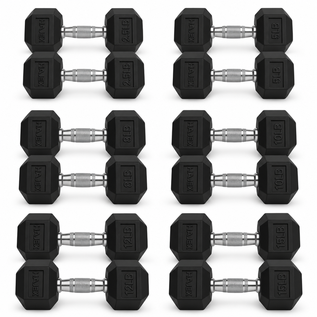 HAJEX Rubber Hex Dumbbells in Canada (2.5 to 150 LB) - Performance Series