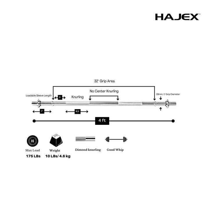 4ft straight barbell dimensions HAJEX