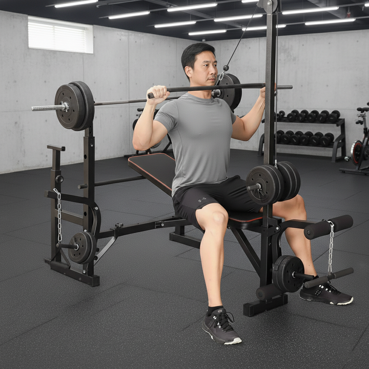 Adjustable Workout Bench with Lat Pulldown Pulley, Scott Bench & Barbell Rack ST6655