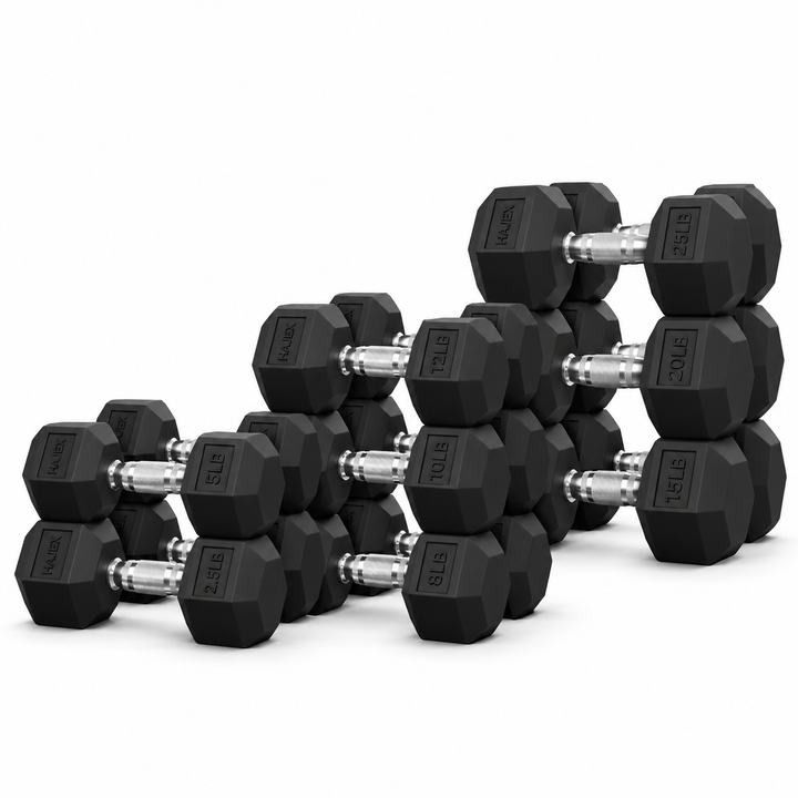 HAJEX Rubber Hex Dumbbells in Canada (2.5 to 150 LB) - Performance Series