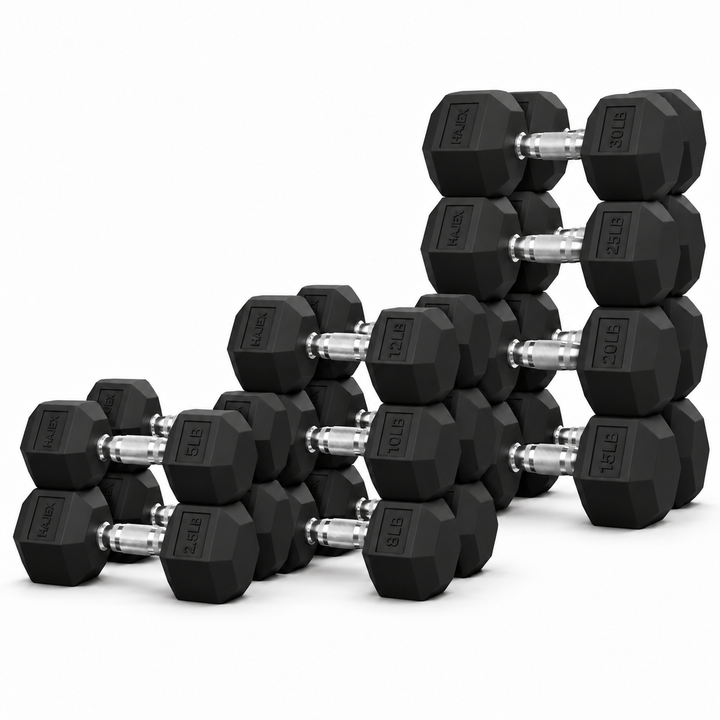 HAJEX Rubber Hex Dumbbells in Canada (2.5 to 150 LB) - Performance Series