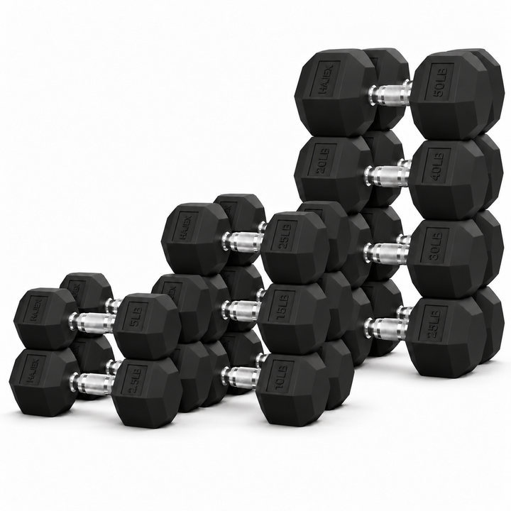 HAJEX Rubber Hex Dumbbells in Canada (2.5 to 150 LB) - Performance Series