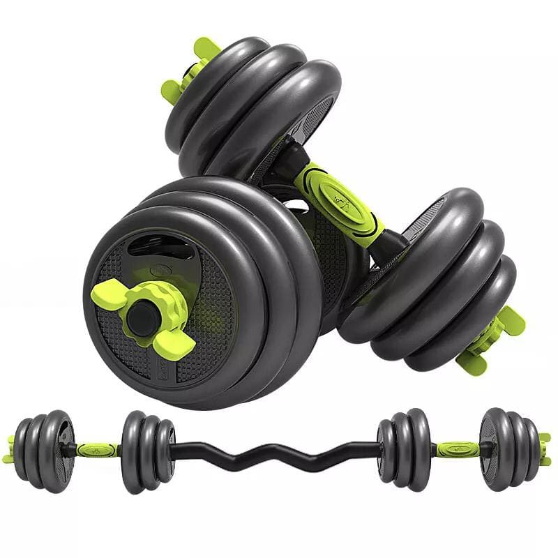 Yellow Adjustable Dumbbell Set with Curled Barbell