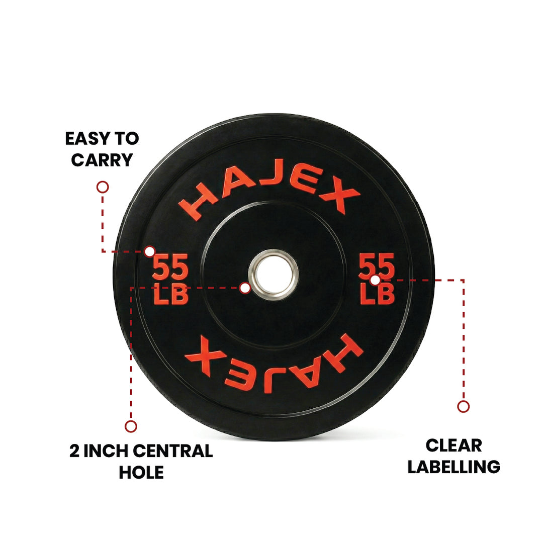 HAJEX Olympic Bumper Weight Plates - 10, 15, 25, 35, 45, 55 LB