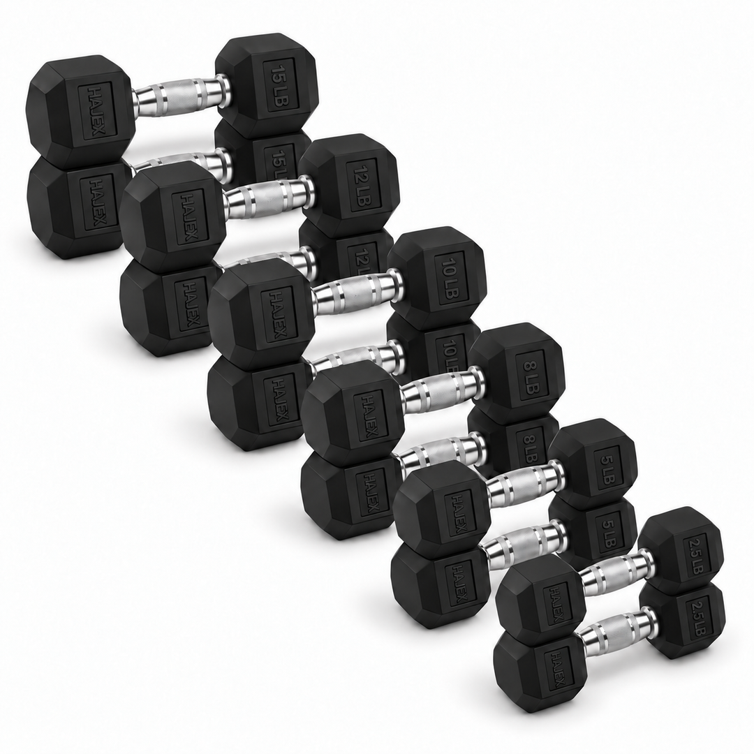 HAJEX Rubber Hex Dumbbells in Canada (2.5 to 150 LB) - Performance Series