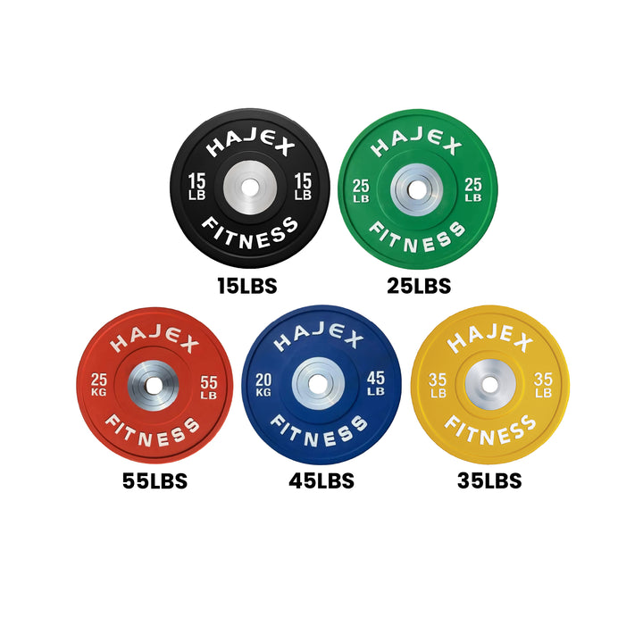 HAJEX Olympic Competition Steel Hub Bumper Plates Colored - 15, 25, 35, 45, 55 LB