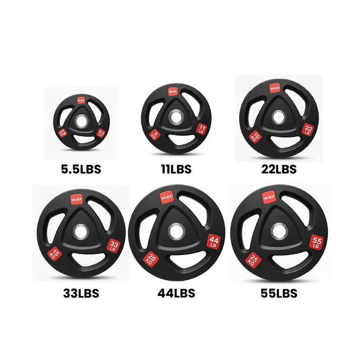 HAJEX Rubber Olympic Bumper Grip Weight Plates & Sets in LBs & KGs