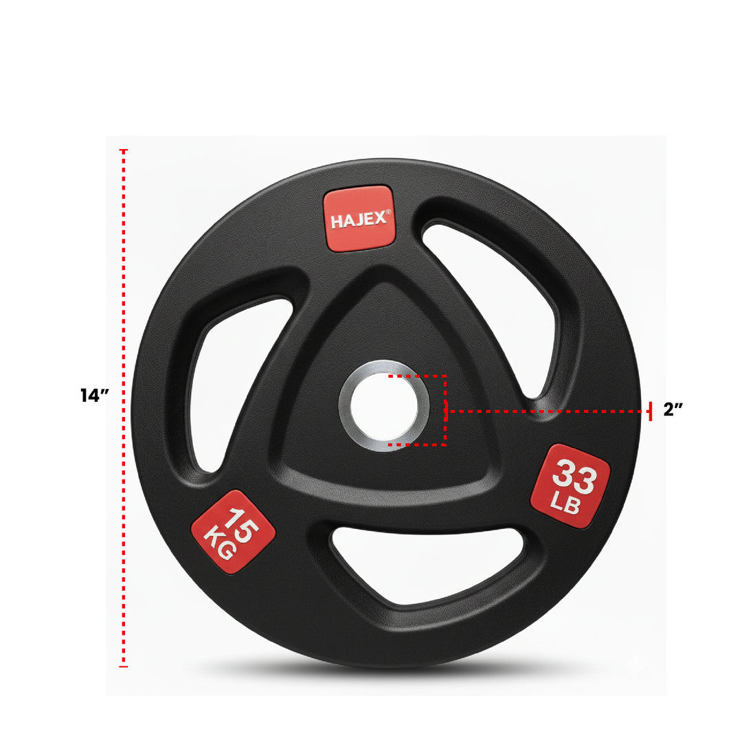 HAJEX Rubber Olympic Bumper Grip Weight Plates & Sets in LBs & KGs