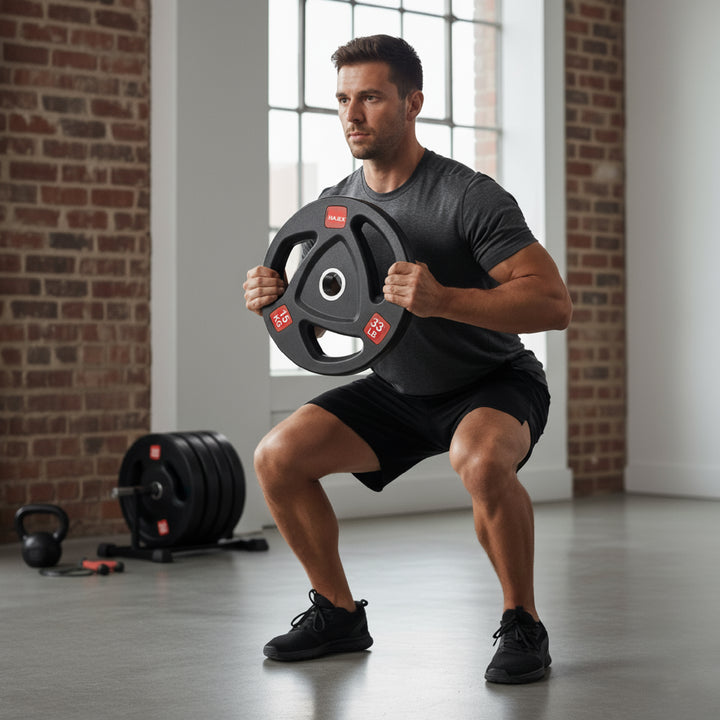 HAJEX Rubber Olympic Bumper Grip Weight Plates & Sets in LBs & KGs