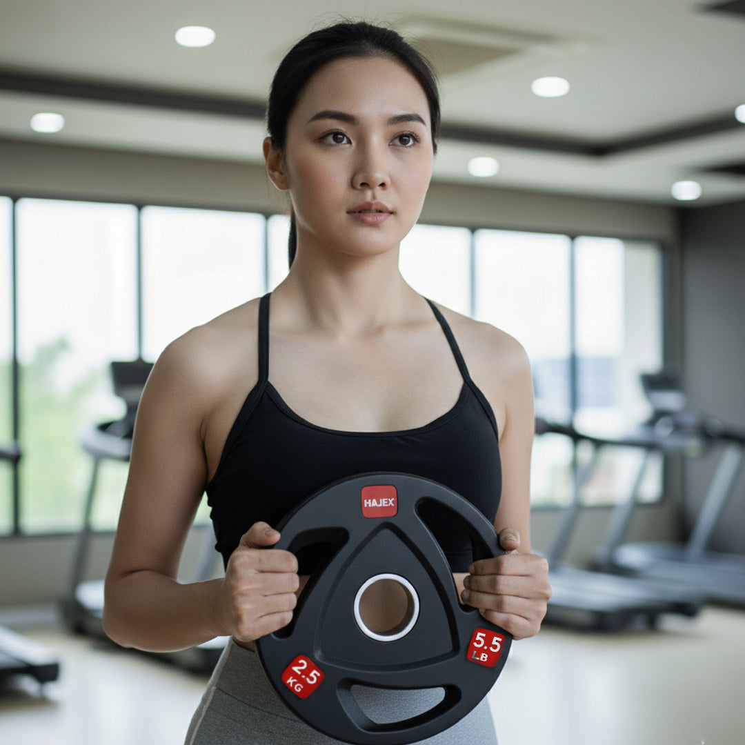 HAJEX Rubber Olympic Bumper Grip Weight Plates & Sets in LBs & KGs